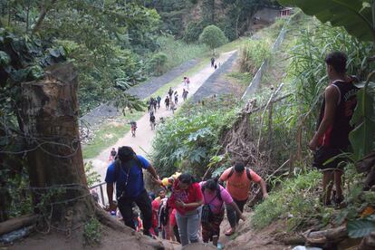 Migrants arrive in Honduras from Nicaragua via the Las Manos border crossing at the end of October.