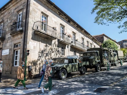 Centro sociocomunitario Porta do Camiño, en Santiago de Compostela, desinfectado por el Ejército el día de la entrada de Galicia en la fase 2.