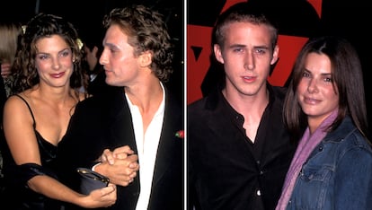 A la izquierda, Sandra Bullock y Matthew McConaughey. A la derecha, Sandra Bullock y Ryan Gosling.