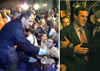 A la izquierda, Francisco Camps tras su victoria la noche electoral. A la derecha, Joan Ignasi Pla esa misma noche.
