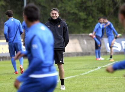 Montanier, durante el entrenamiento de la Real.