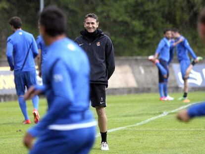 Montanier, durante el entrenamiento de la Real.