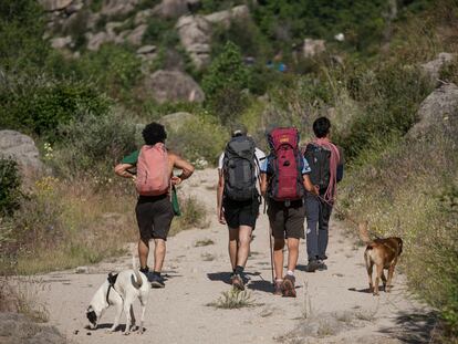 Excursionistas en el Parque Nacional de la Sierra de Guadarrama.