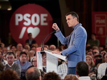 Pedro Sánchez, durante un mitin del PSOE en Navarra.