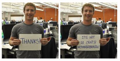 Mark Zuckerberg con la foto verdadera, a la izquierda, y la falsa.