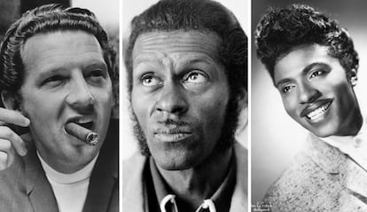 Jerry Lee Lewis, Chuck Berry y Little Richard, los tres músicos que construyeron el rock and roll, fotografiados al principio de sus carreras