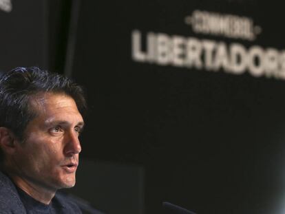 Guillermo Barros Schelotto, durante la rueda de prensa en Madrid.  