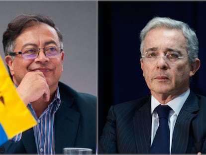 Una imagen compuesta del presidente electo de Colombia, Gustavo Petro y el expresidente, Álvaro Uribe.