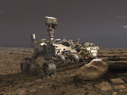 Ilustración del robot 'Perseverance' sobre la superficie de Marte.