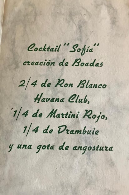 Invitación remitida a Sofía Loren con motivo de su visita a Barcelona, proporcionada por la coctelería Boadas.