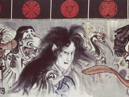 Cortina de un teatro Kabuki de 17 metros de Kawanabe Kyosai (1831-1889).