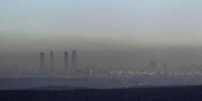 Pollution hangs over the Madrid skyline in this photo from 2012.