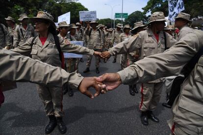 Miembros de la Milicia Bolivariana, durante la manifestación a favor de Nicolás Maduro.