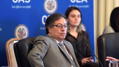 El presidente de Colombia, Gustavo Petro, interviene durante una sesión protocolaria del Consejo Permanente de la OEA, este miércoles, en Washington (EE UU).