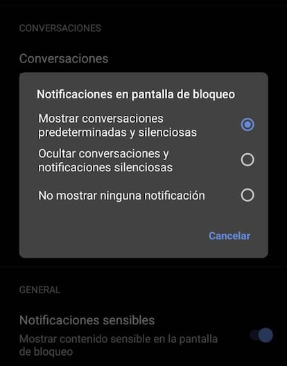 Opciones notificaciones Android