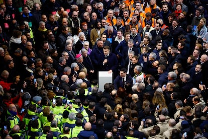 Macron, durante su discurso en Notre Dame. 