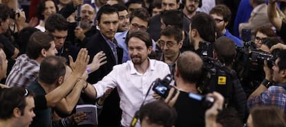 Pablo Iglesias en la asamblea de Podemos.