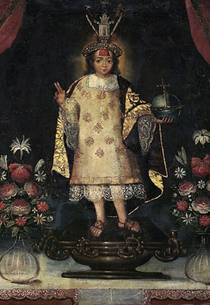 Óleo anónimo del siglo XVIII que representa al Niño Jesús con vestimenta y tocado imperial inca.