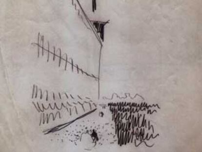 Dibujo de Alejandro de la Sota que se exhibe en la muestra <i>Postbosq.</i>