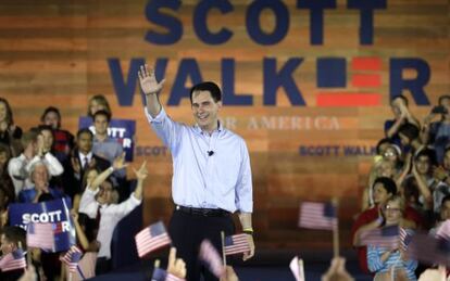 Scott Walker, en el mitin de anuncio de su candidatura.