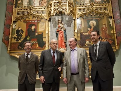 De izqda. a dcha., el secretario de Estado de Cultura, José María Lassalle, Plácido Arango, el duque del Infantado y el director del Prado, Miguel Zugaza.