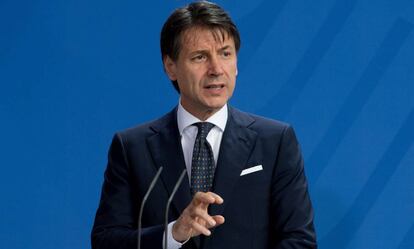 El primer ministro italiano, Giuseppe Conte, durante una rueda de prensa en Berlín.