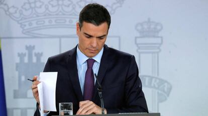 Pedro Sánchez durante su comparecencia ante los medios tras el último Consejo de Ministros de 2018.