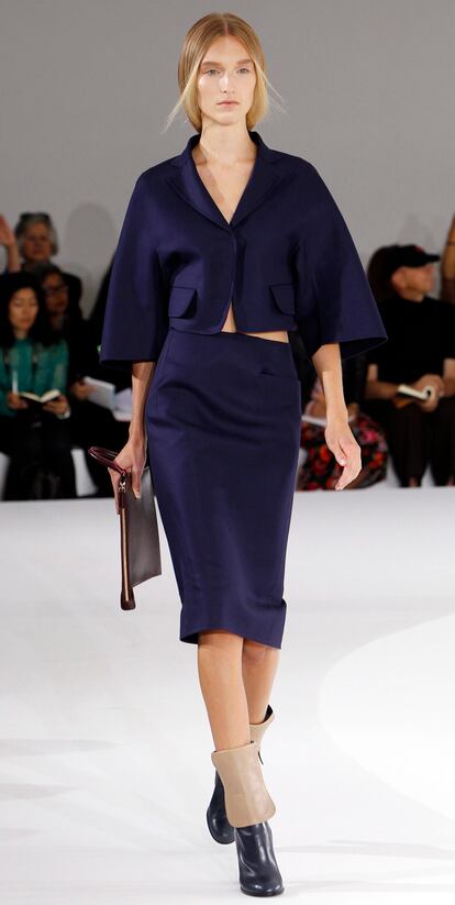 A model displays a creation from the Jil Sander Spring/Summer 2013 collection in Milan