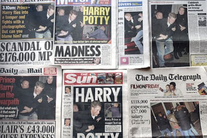 Portadas de los diarios británicos de ayer sobre el incidente del príncipe Enrique con la prensa.