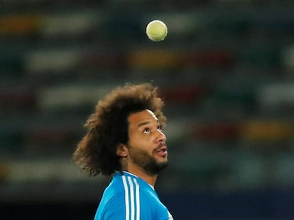 Marcelo, durante la sesión de entrenamiento de este viernes.