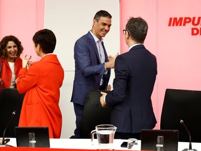 Pedro Sánchez, este lunes durante la reunión de la Ejecutivo Federal celebrada en la sede del partido de la calle Ferraz.