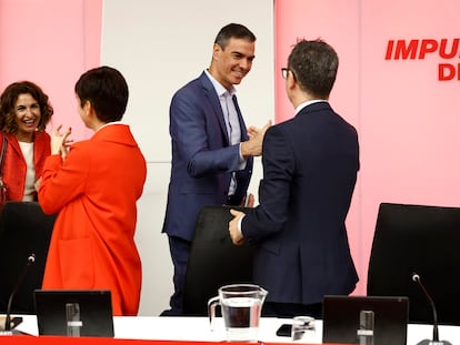 Pedro Sánchez, este lunes durante la reunión de la Ejecutivo Federal celebrada en la sede del partido de la calle Ferraz.