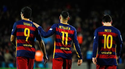 O temido trio de ataque do Barcelona.