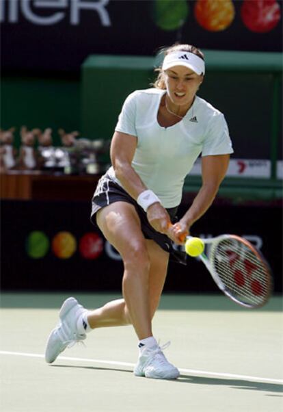 Hingis, durante la final mixta de Australia.