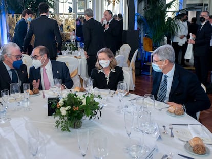 José Bogas, Benito Berceruelo, Nadia Calviño y Fernando Ruiz, durante el  Spain Investors Day. Alberto Ortega / Europa Press