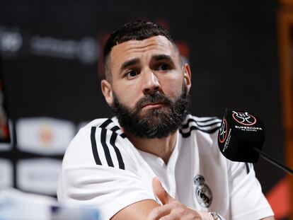 Karim Benzemá, en la rueda de prensa previa a la final de la Supercopa.