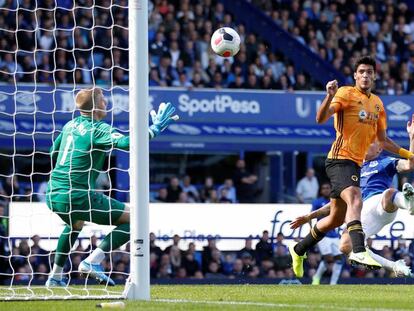 Raúl Jiménez, el pasado domingo en el Everton-Wolverhampton.