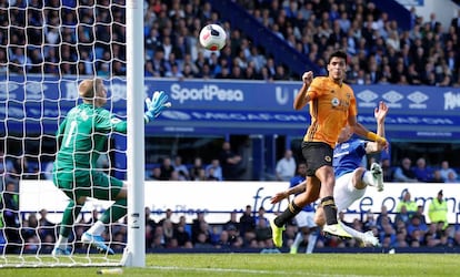 Raúl Jiménez, el pasado domingo en el Everton-Wolverhampton.