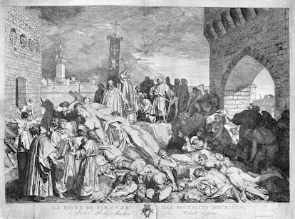 La peste asol&oacute; la Europa medieval como ilustra esta imagen de una edici&oacute;n del Decamer&oacute;n de Boccaccio de la plaga en Florencia.