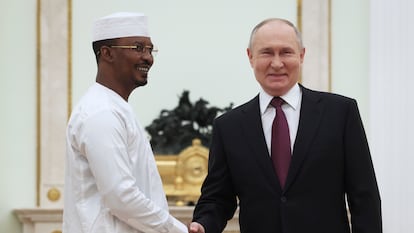 Russian President Vladimir Putin and Chad's interim president, Mahamat Idriss Déby, during a meeting in Moscow in January.