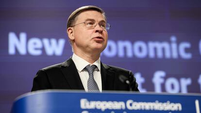 El vicepresidente de la Comisión Europea, Valdis Dombrovskis, durante una intervención en Bruselas.