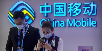 Estand de China Mobile en una feria en Pekín, en octubre.