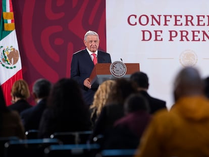 El mandatario mexicano Andrés Manuel López Obrador, durante una rueda de prensa en Palacio Nacional