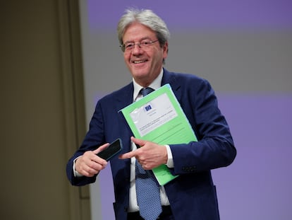 El comisario de Economía, Paolo Gentiloni, durante la presentación de la reforma del sistema aduanero de la UE.