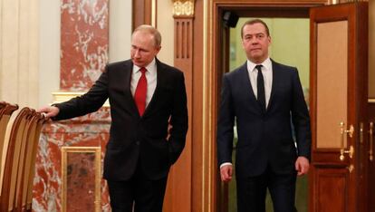 Putin y Medvedev en una reunión este miércoles en el Kremlin.