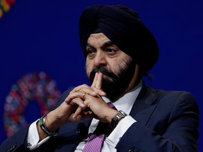 El presidente del Banco Mundial, Ajay Banga, durante una comparecencia en las reuniones de Marraquech.