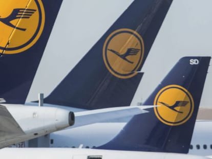 Varios aviones de Lufthansa permanecen aparcados en el aeropuerto de Frankfurt.