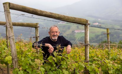 Karlos Arguiñano posa en el viñedo de su bodega K5, en Aia (Gipuzkoa).