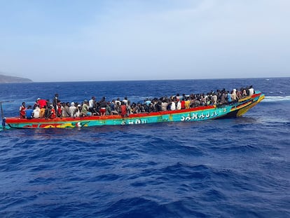 A migrant boat with 280 people on board, the largest on record since 1994 along the route from Africa to Spain's Canary Islands, on October 3.
