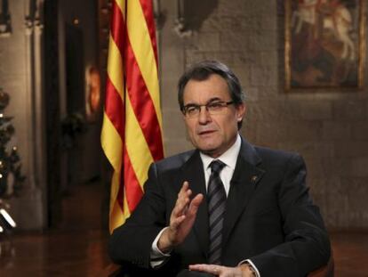 Artur Mas, durante la emisión del discurso de Fin de Año.